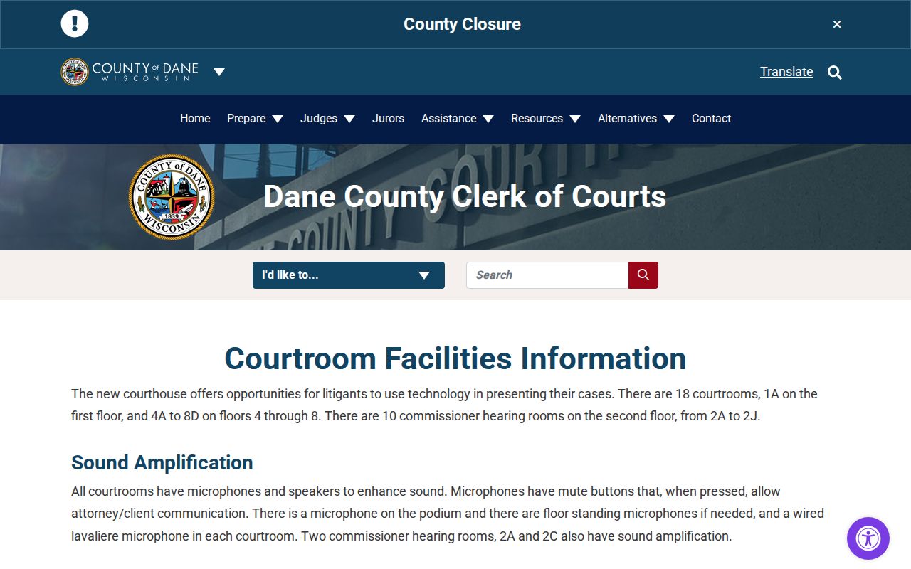 Dane County court date courtroom and commissioner room information