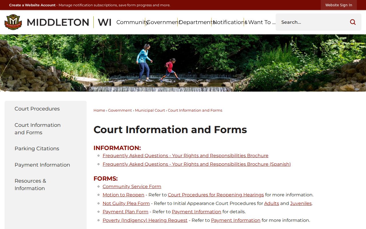 Middleton court docket forms for pleas and reopening