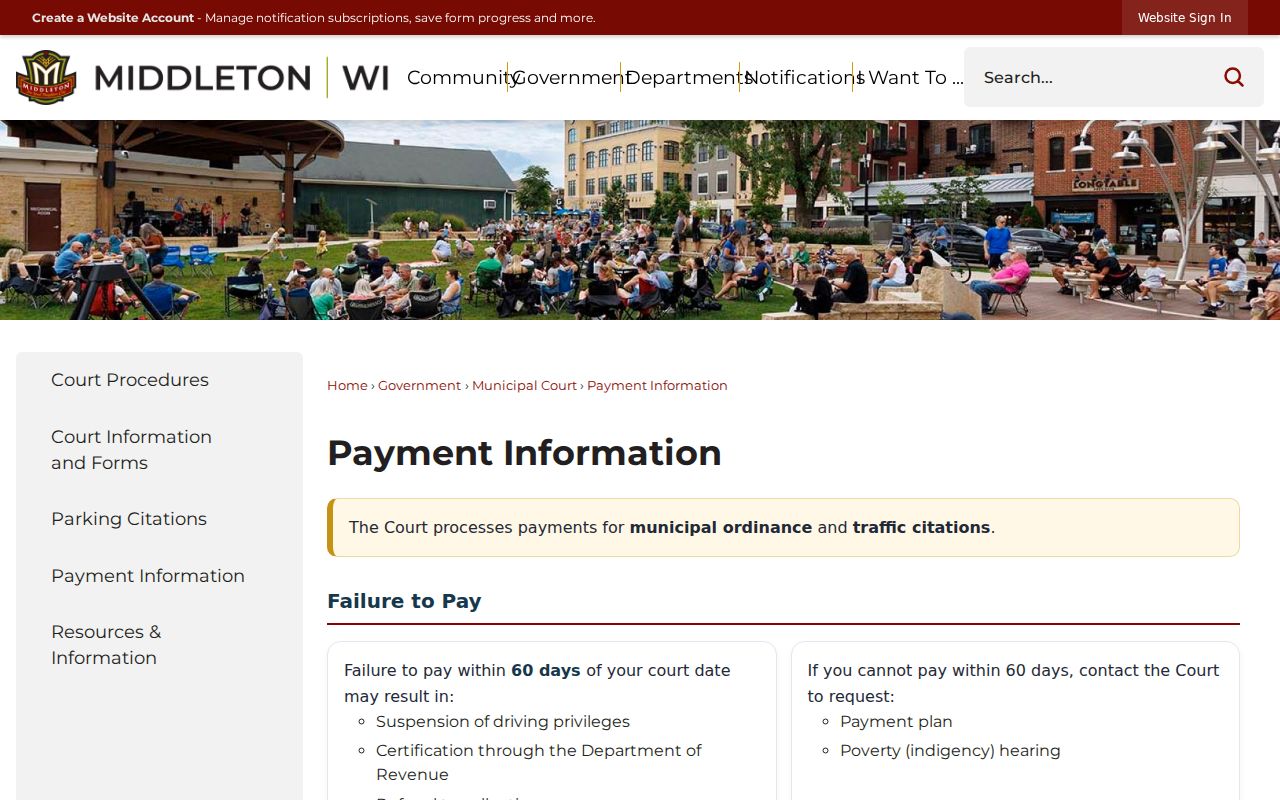 Middleton court docket payment and judgment information