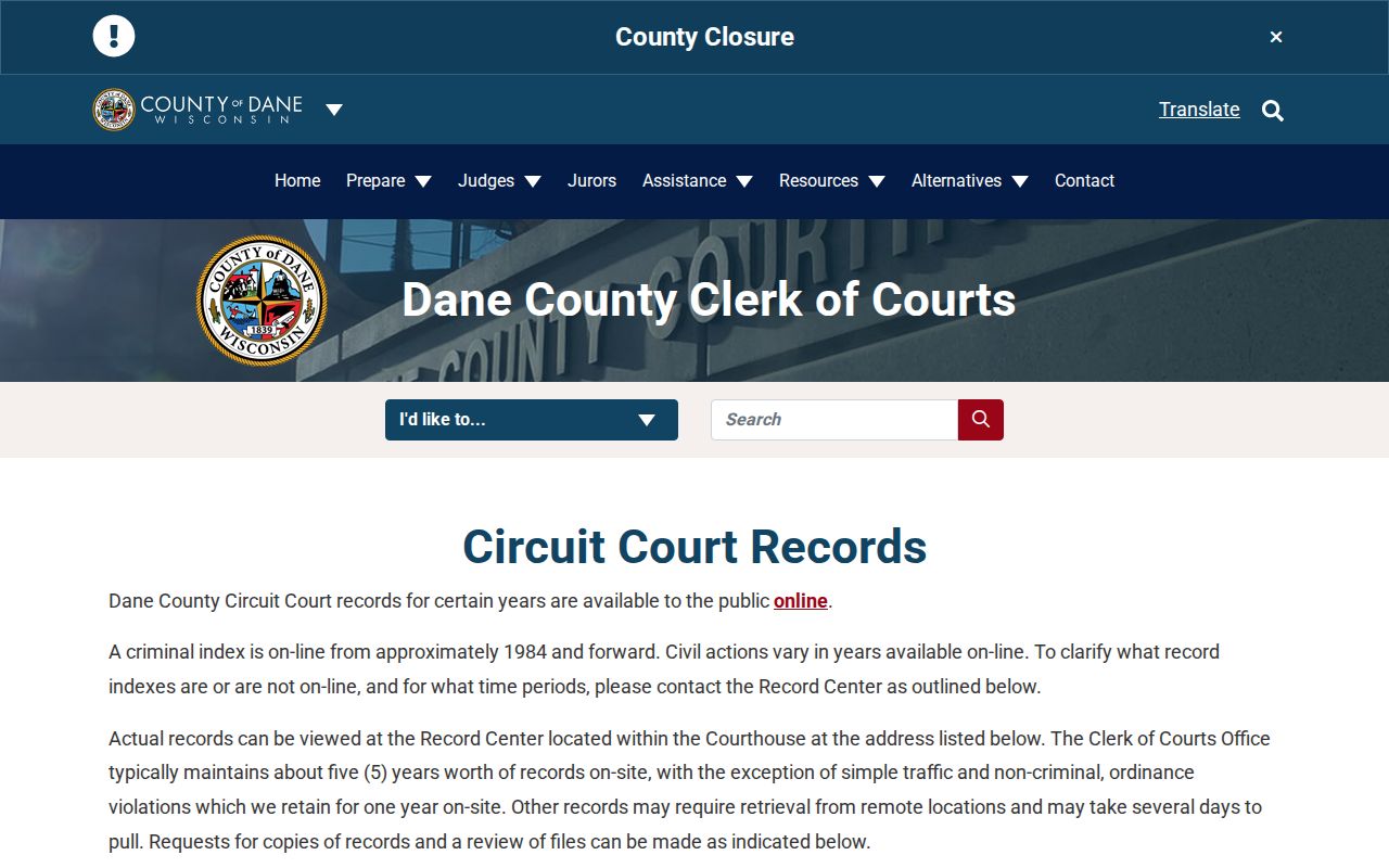 Dane County court record request instructions and copy fees